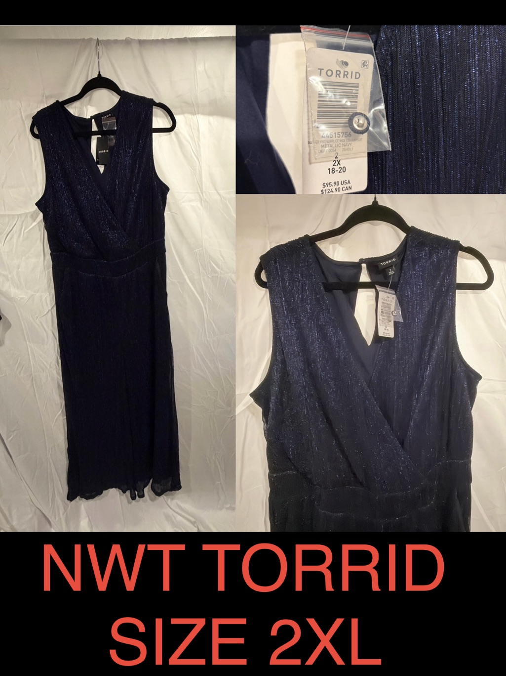 Torrid Navy Shimmer Wrap Jumpsuit